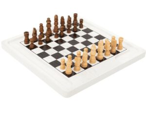 2-in-1 Brettspiel Schach und Dame aus weiß designtem Holz, Maße: ca. 20 x 20 x 1,5 cm, ein Markenprodukt von Legler small foot, Altersempfehlung: 6+