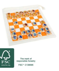 Das perfekte Spiel für unterwegs, Schach Dame Reisespiel, Holz FSC 100%-zertifiziert, mit praktischem Beutel, Legler small foot Markenprodukt.