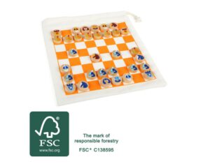 Das perfekte Spiel für unterwegs, Schach Dame Reisespiel, Holz FSC 100%-zertifiziert, mit praktischem Beutel, Legler small foot Markenprodukt.