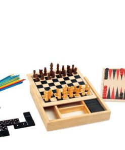 Brettspiel Klassiker unter einem Dach, 4 Spieleklassiker in 1, Domino, Schach, Mikado und Backgammon aus Holz, Markenprodukt von Legler small foot...