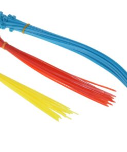 75 teiliges Kabelbinder-Set mit jeweils 25 Stück in blau, in rot und in gelb, Material: Nylon, Verpackung: Polybeutel mit Reiter, Markenware: Filmer.