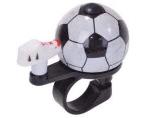 Kleine Fahrradglocke im Fussball Design, Fußballschuh als Hebel, Klangkörper aus Aluminium, Kunststoffhalterung, Maße: Ø 38 mm, Farbe: schwarz/weiß...