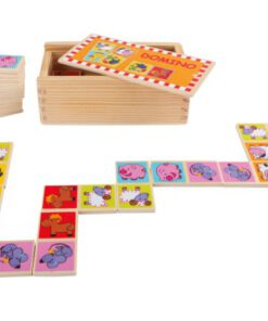 Schönes Dominospiel mit lustigen Zootiere Motiven auf massiv gepresstem Holz, 28 Teile in Holzbox 14 x 8 x 5 cm, Legler small foot Markenprodukt.