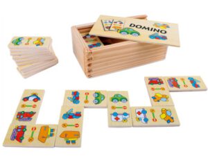 Schönes Fahrzeuge Dominospiel aus massiv gepresstem Holz, 28 Teile in Holzbox 14 x 8 x 5 cm, Legler small foot Markenprodukt...