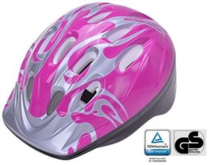 Kinderhelm mit Insektenschutz für Radfahrer Kopfumfang 52 – 56 cm – einstellbar, TÜV/GS geprüft, Farbe: silber-rosa 52-56 cm, Material: PVC/EPS...