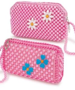 Zwei perlenbesetzte Kinder-Handtaschen für alle kleinen Ladies, Perlentaschen mit feinem Blumenmotiv, Reißverschluss, und Perlenschlaufe...