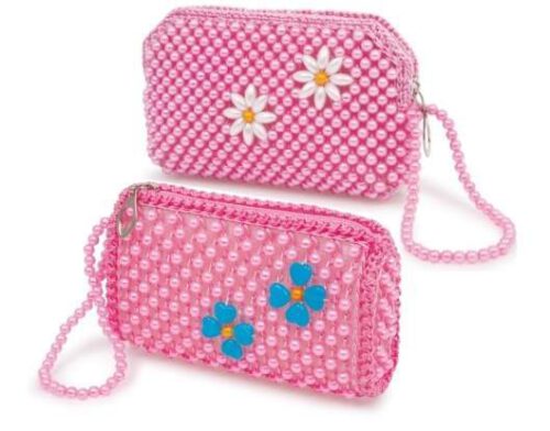 Zwei perlenbesetzte Kinder-Handtaschen für alle kleinen Ladies, Perlentaschen mit feinem Blumenmotiv, Reißverschluss, und Perlenschlaufe...