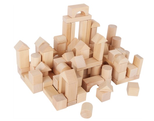 Holzbausteine, natur, hoher Spielwert, 100er-Pack naturbelassen Im praktischen Leinensack Beutel, in verschiedensten Formen, Legler small foot...