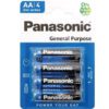 4er Pack Batterie Panasonic R6 Mignon, General Purpose, Zellengröße: AA (Mignon), Spannung: 1,5 Volt, General Purpose System: Zn/C,...