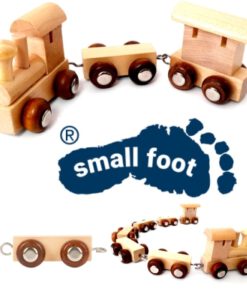 Mini Holzzug auf Rädern kann beliebig verlängert und als Buchstabenzug, Transportzug oder Dekozug genutzt werden, 3er Set mit Lokomotive, Anhänger u. Waggon