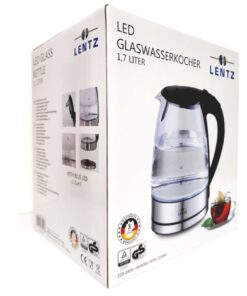 LENTZ Glas-Wasserkocher LED hitzebeständiges Glas/Edelstahl 1,7L TÜV GS (Paket: 6 Stück)