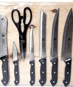 Handgearbeitete Küchenmesser aus Edelstahl, 9 teiliges Messerset der Marke SBS mit Holzbrett, geeignet für Küchenanfänger oder Profis, ideales Geschenk...